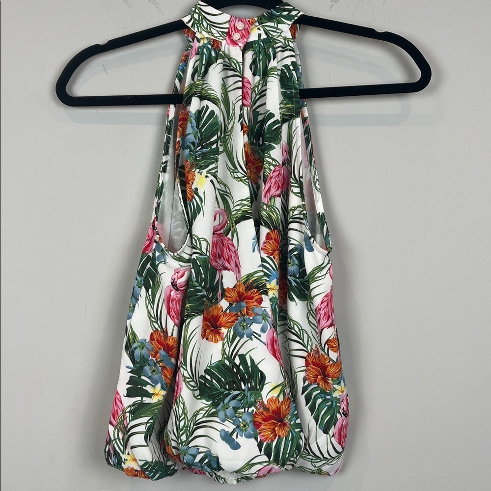 Rachel Zoe Tropical Print Flamingos Halter Tank Shirt Size Small - Picture 5 of 9